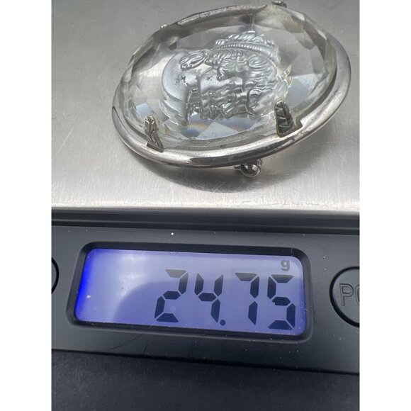 Vintage Warner Cameo Brooch Pin Intaglio Faceted Glass Silver Tone Signed 2X1.5" - Picture 11 of 11